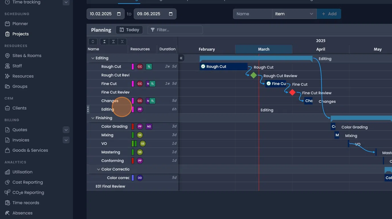 Booking name access method for alternative gantt chart navigation