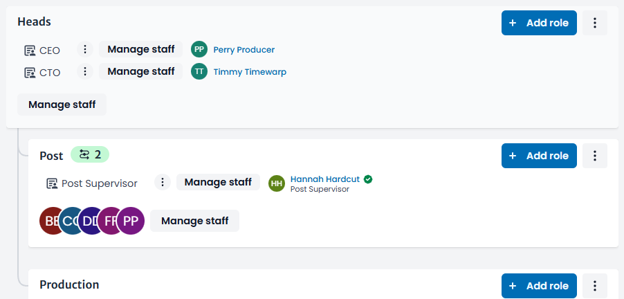 Company Hierarchy with Departments in freispace