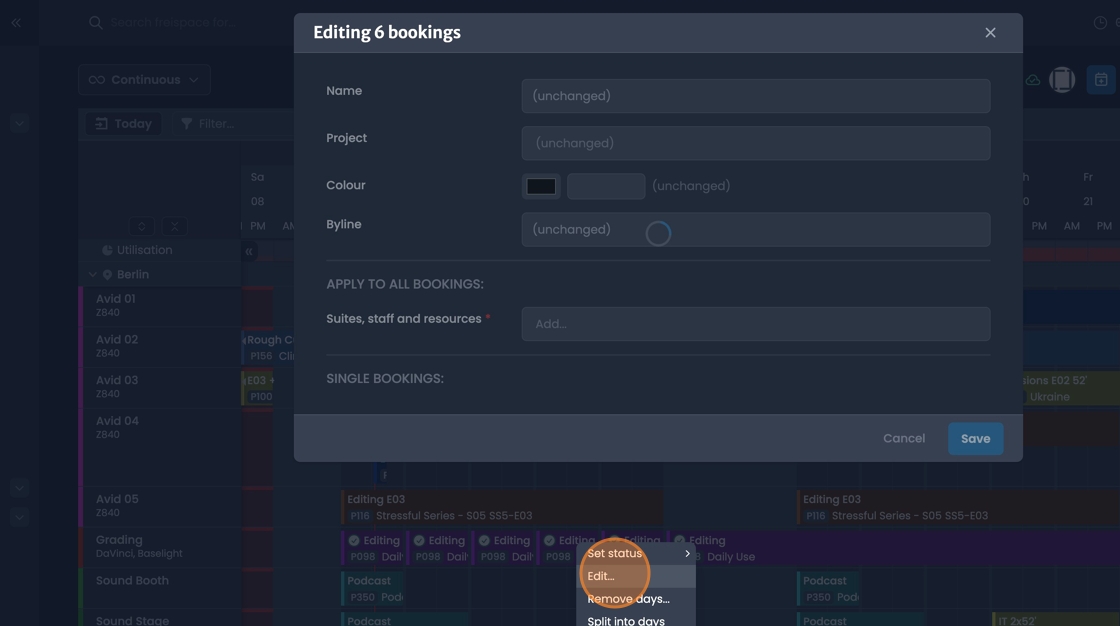 Bulk edit option for making changes to multiple selected bookings