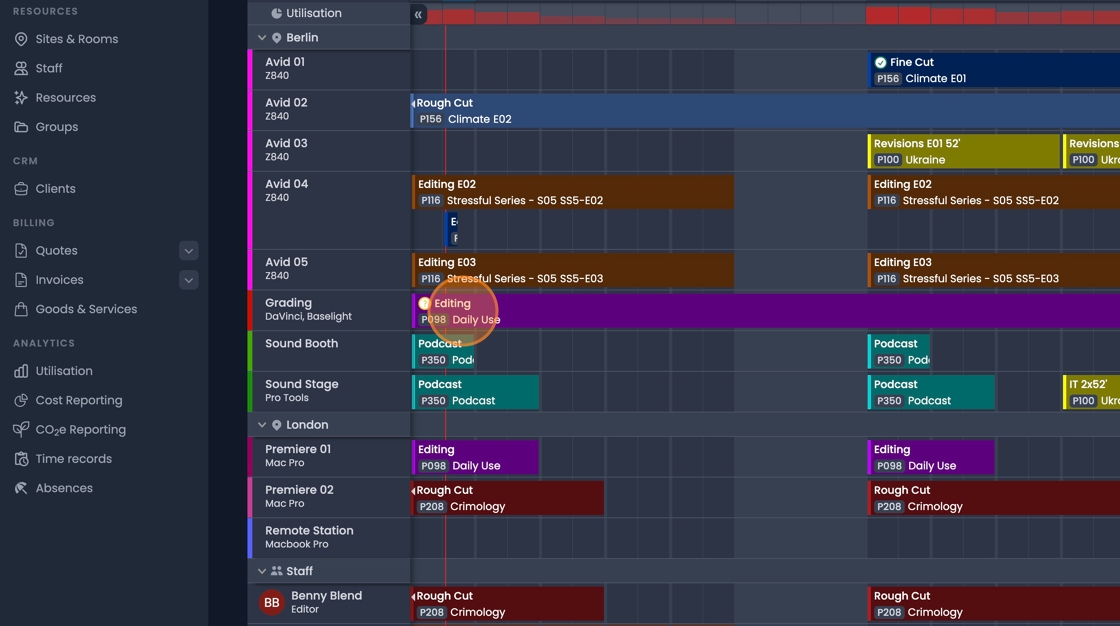 Planner interface showing dynamic booking management with real-time updates