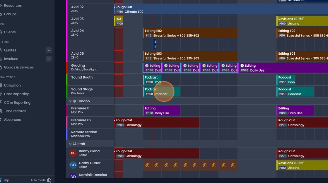 Shift click and drag to select multiple bookings with box selection