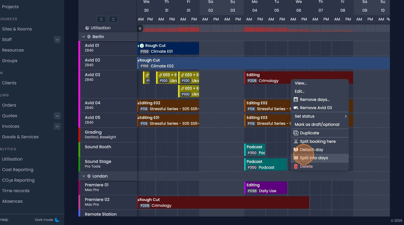 Split and link option to maintain connection between separated booking parts