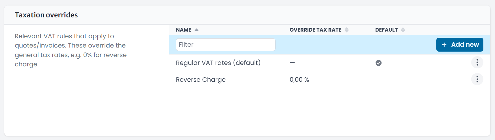 Taxation Overrides Screenshot