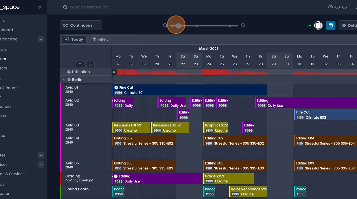 Continuous mode slider for adjusting planner time frame display