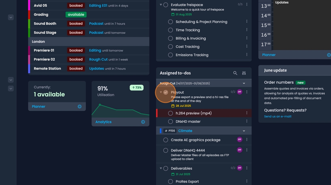 Task completion checkbox for marking tasks as finished
