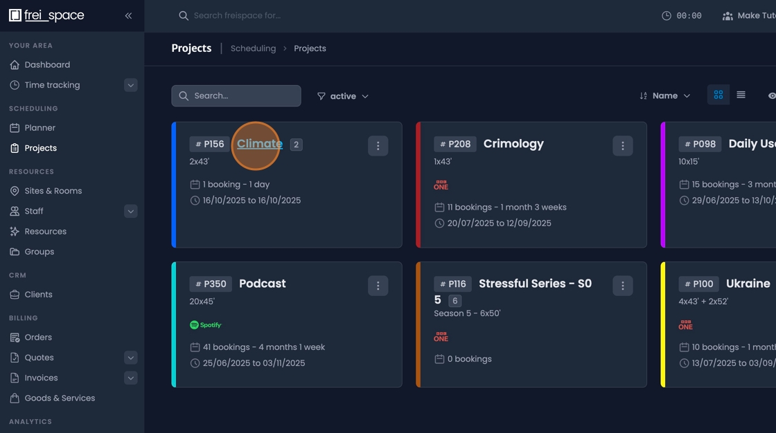 Project overview tab for accessing project-specific task management