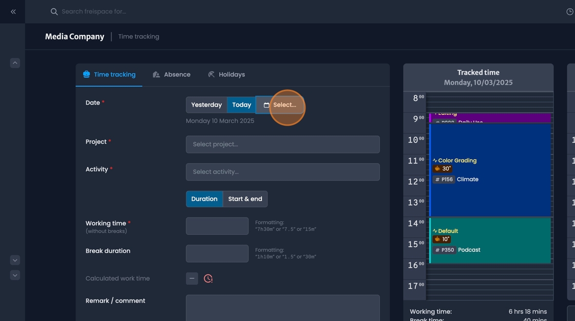 Date selection interface with yesterday option and calendar picker