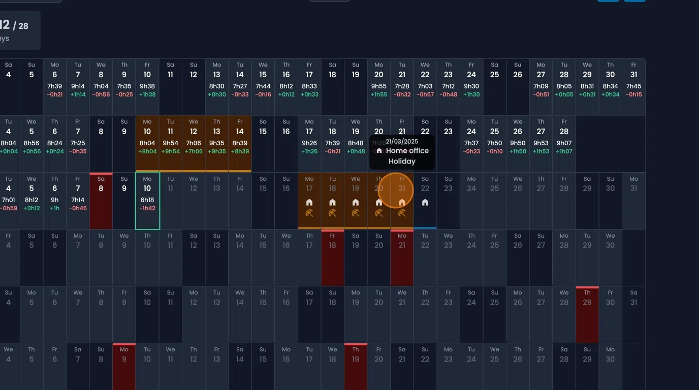 Entry management interface for adding or removing time tracking entries